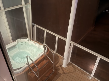 View of balcony hot tub from upstairs landing